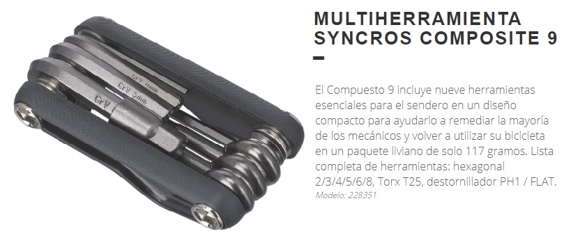 HERRAMIENTAS SYNCROS COMPOSITE 9 NG 22