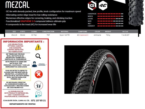 [VITMEZ00229] LLANTA VITTORIA MEZCAL III XC TRAIL 29X2.25 G2.0 TLR TUBELESS GRIS